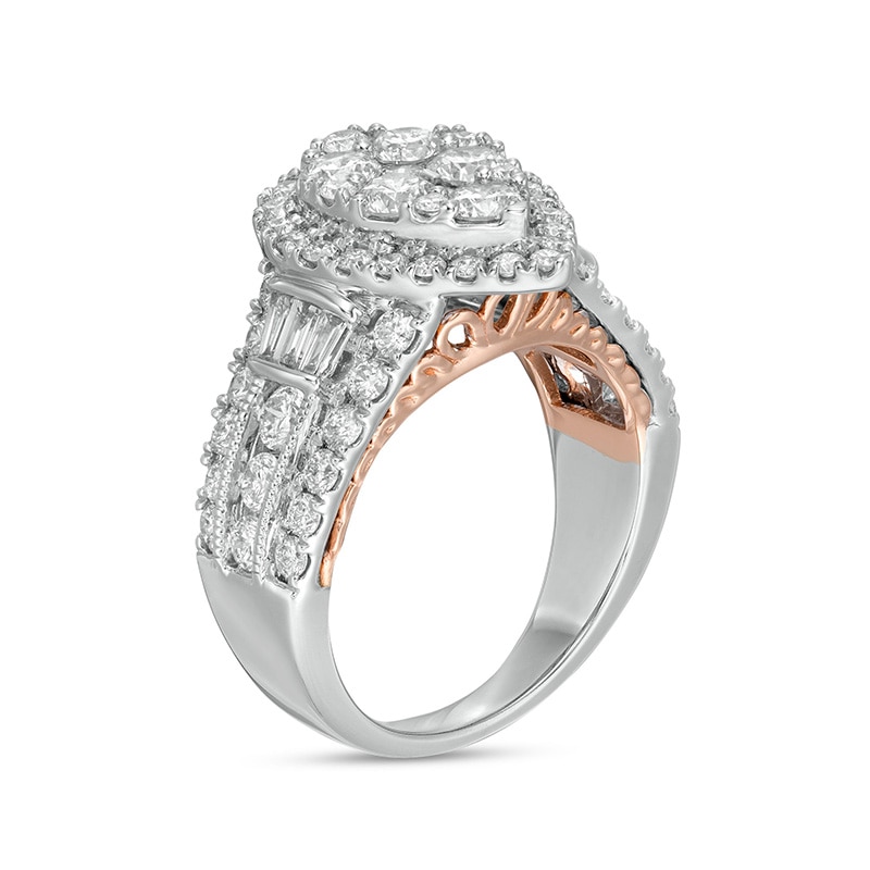 Main Image 3 of Previously Owned - 2-1/2 CT. T.W. Composite Pear-Shaped Diamond Frame Vintage-Style Engagement Ring in 14K Two-Tone Gold