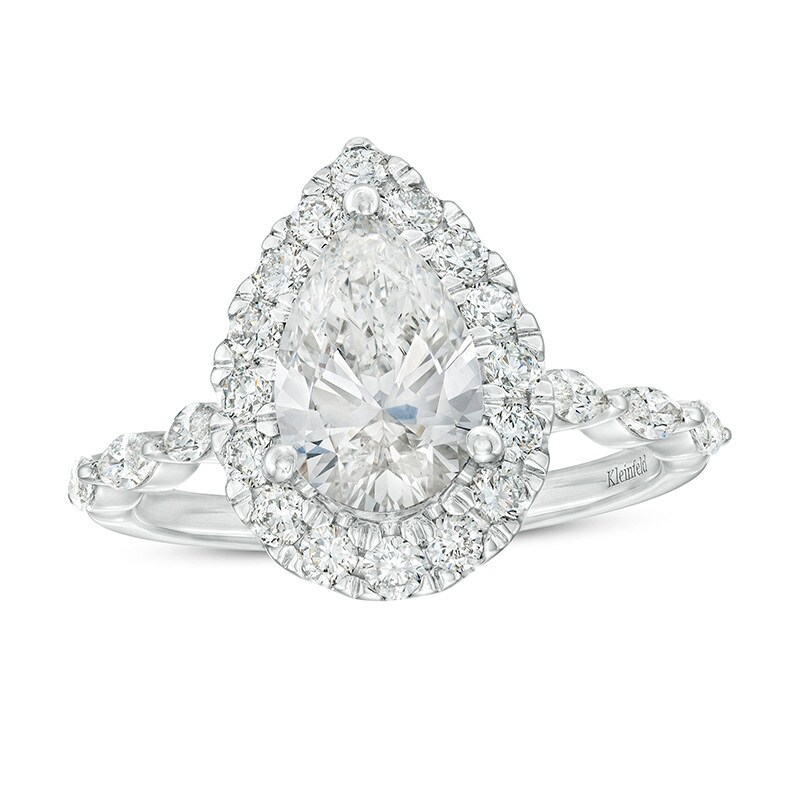 Main Image 1 of Previously Owned - Kleinfeld® x Peoples 2-1/2 CT. T.W. Pear-Shaped Lab-Grown Diamond Frame Engagement Ring in Platinum