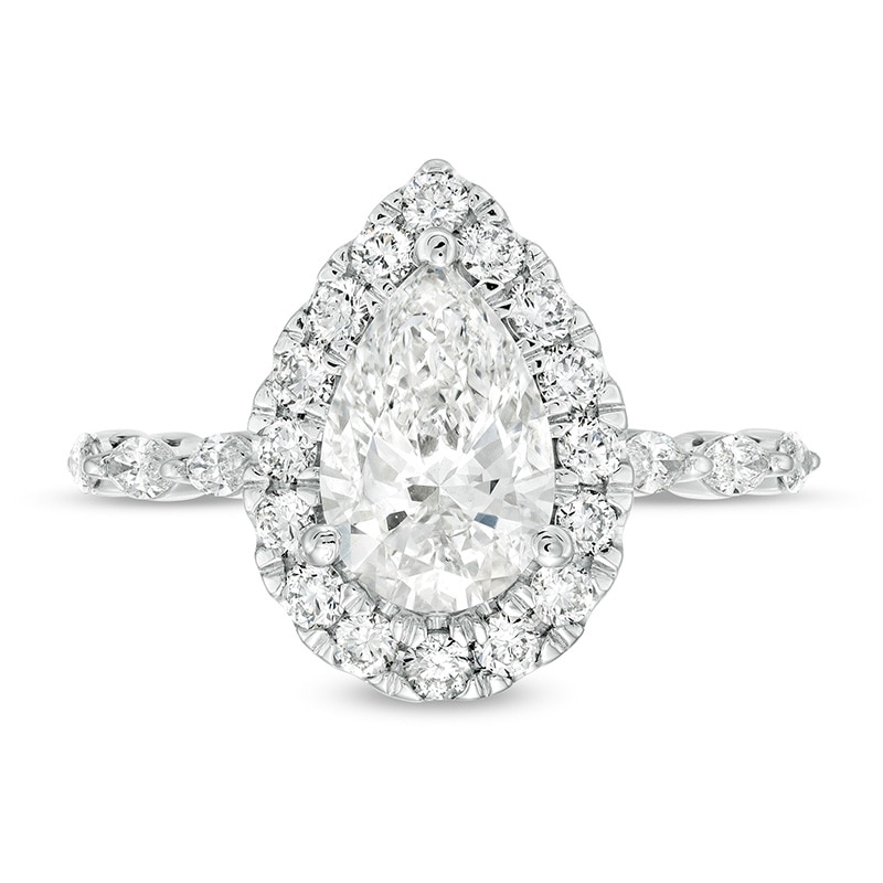 Main Image 4 of Previously Owned - Kleinfeld® x Peoples 2-1/2 CT. T.W. Pear-Shaped Lab-Grown Diamond Frame Engagement Ring in Platinum
