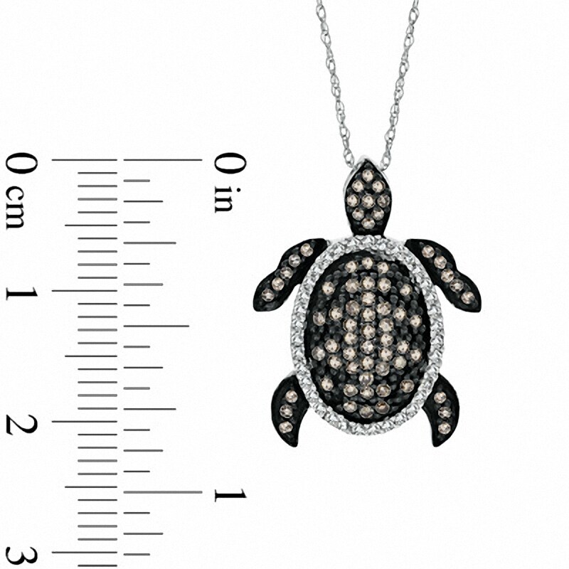 Main Image 2 of Previously Owned - 1/2 CT. T.W. Champagne and White Diamond Turtle Pendant in 10K White Gold