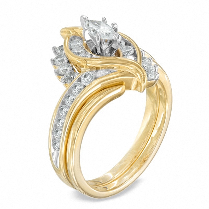 Main Image 2 of Previously Owned - 1 CT. T.W. Marquise Diamond Bypass Bridal Set in 14K Gold