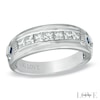 Thumbnail Image 1 of Previously Owned - Vera Wang Men's 3/4 CT. T.W. Diamond and Blue Sapphire Wedding Band in 14K White Gold