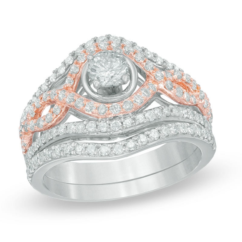 Main Image 1 of Previously Owned - 1-1/4 CT. T.W. Diamond Braid Bridal Set in 14K Two-Tone Gold