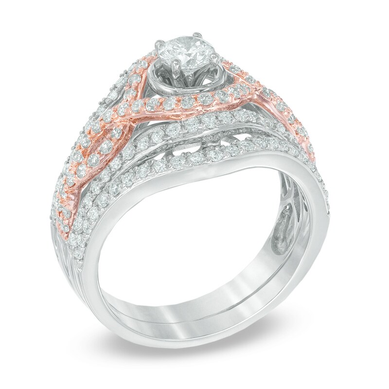 Main Image 2 of Previously Owned - 1-1/4 CT. T.W. Diamond Braid Bridal Set in 14K Two-Tone Gold