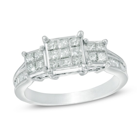 Previously Owned - 1 CT. T.w. Princess-Cut Multi-Diamond Diamond Three Stone Engagement Ring in 10K White Gold