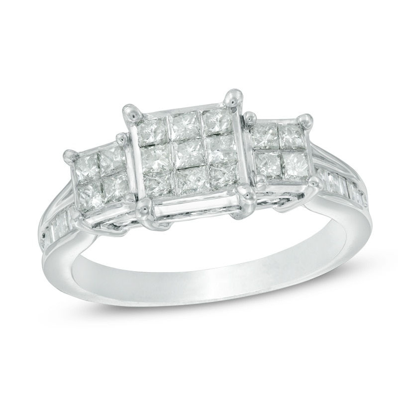 Main Image 1 of Previously Owned - 1 CT. T.W. Princess-Cut Multi-Diamond Diamond Three Stone Engagement Ring in 10K White Gold