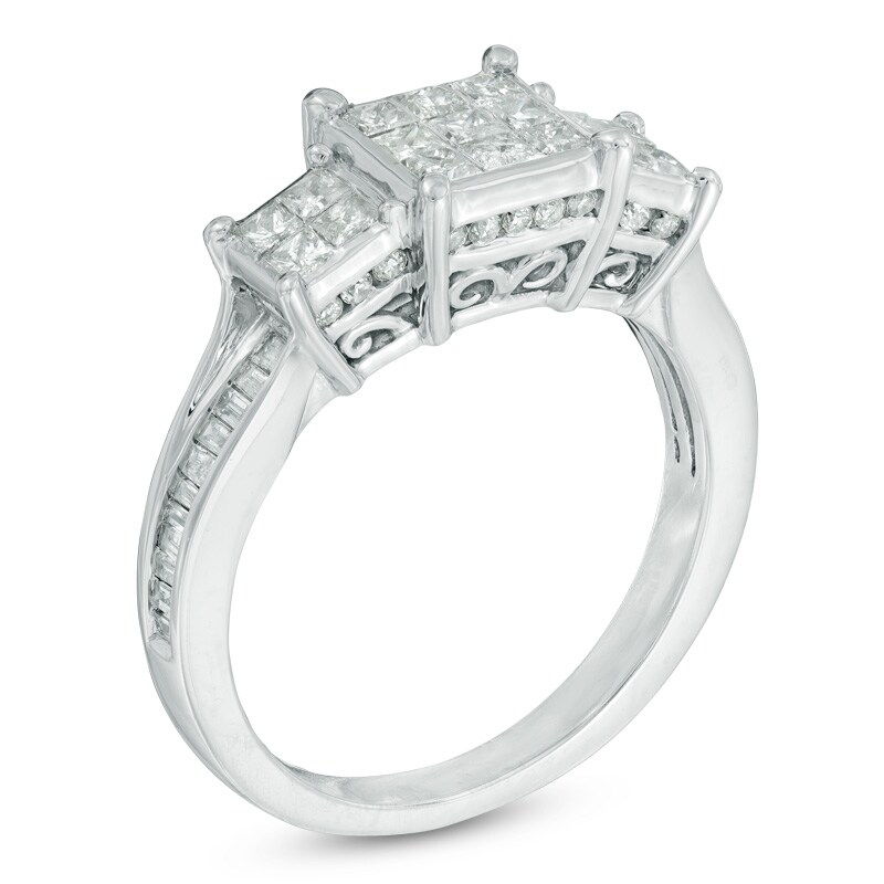 Main Image 2 of Previously Owned - 1 CT. T.W. Princess-Cut Multi-Diamond Diamond Three Stone Engagement Ring in 10K White Gold