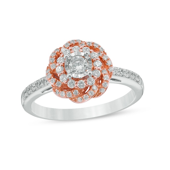 Previously Owned - 1/2 CT. T.w. Diamond Flower Frame Engagement Ring in 10K Two-Tone Gold