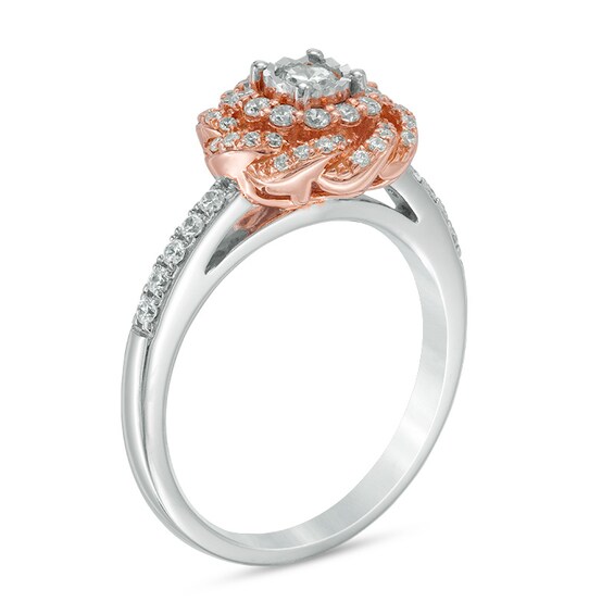 Previously Owned - 1/2 CT. T.w. Diamond Flower Frame Engagement Ring in 10K Two-Tone Gold