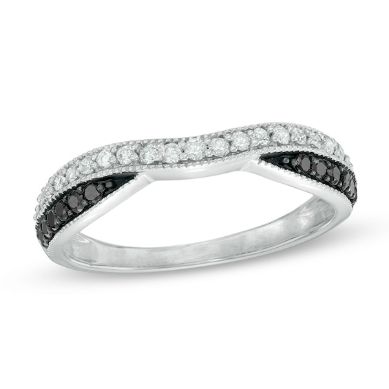 Previously Owned - 1/3 CT. T.w. Black and White Diamond Contour Anniversary Band in 14K White Gold