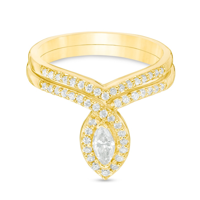 Main Image 1 of Previously Owned - 1/2 CT. T.W. Marquise Diamond Frame Bridal Set in 10K Gold