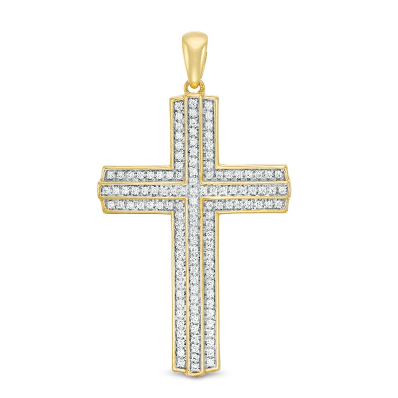 Main Image 1 of Previously Owned - 1/2 CT. T.W. Diamond Cross Necklace Charm in 10K Gold