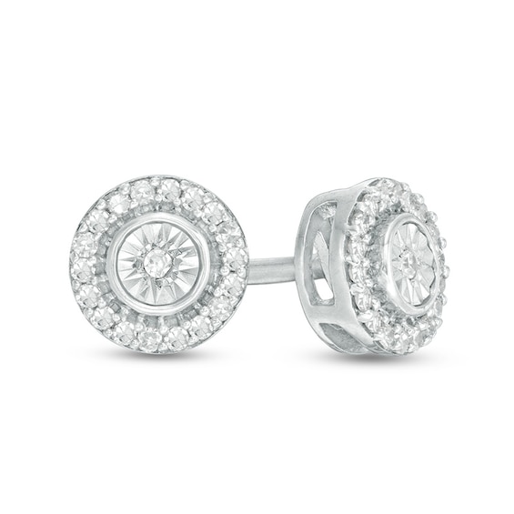 Previously Owned - 1/10 CT. T.w. Diamond Bezel Frame Stud Earrings in Sterling Silver
