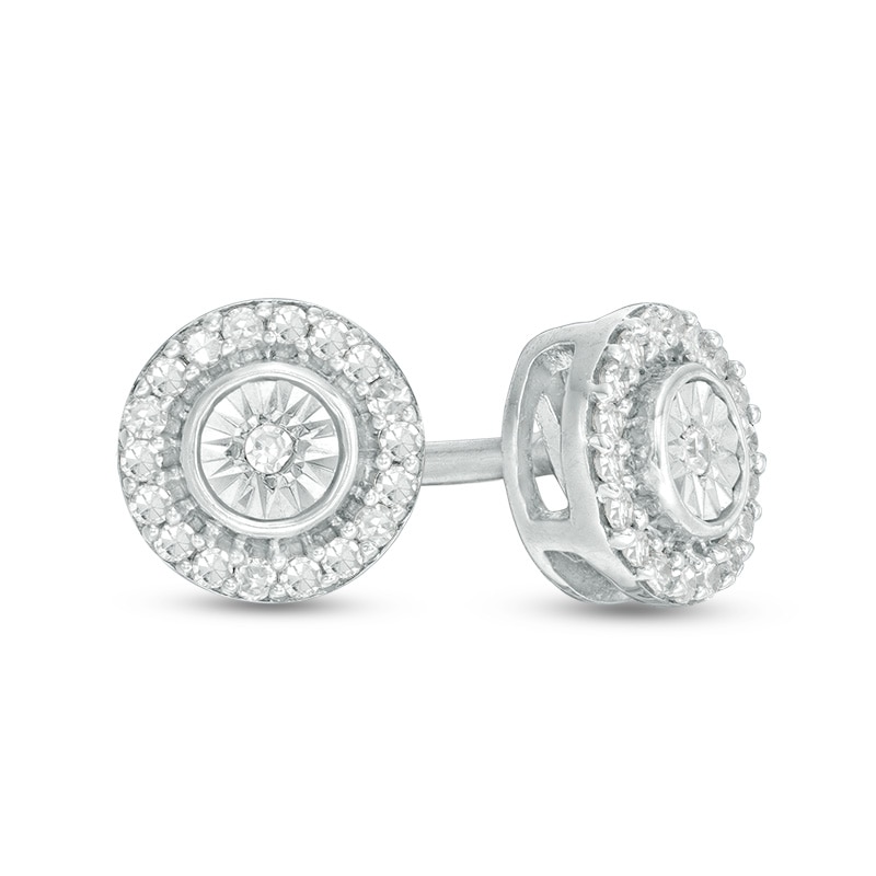 Main Image 1 of Previously Owned - 1/10 CT. T.W. Diamond Bezel Frame Stud Earrings in Sterling Silver