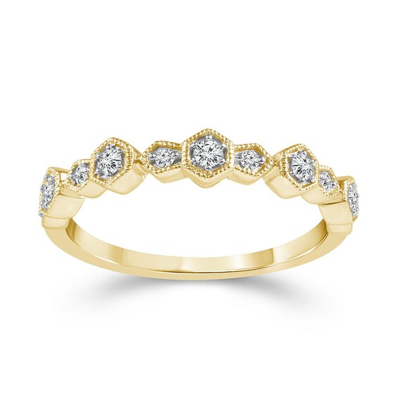 Previously Owned - 1/6 CT. T.w. Diamond Alternating Art Deco Vintage-Style Stackable Band in 10K Gold
