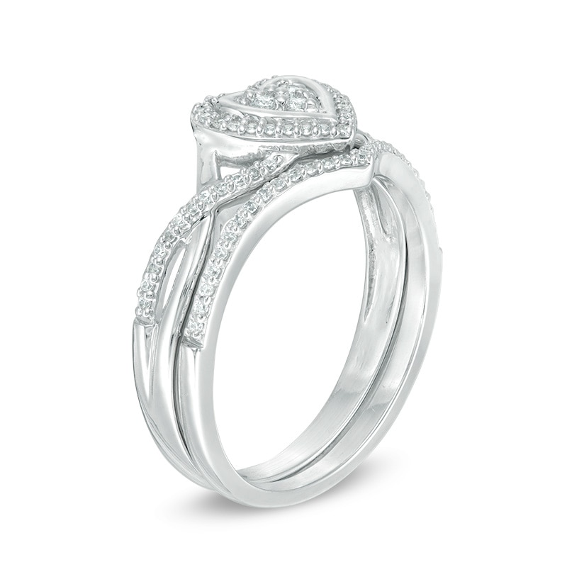 Main Image 2 of Previously Owned - 1/5 CT. T.W. Diamond Heart Frame Twist Bridal Set in 10K White Gold