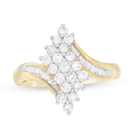 Previously Owned - 3/4 CT. T.w. Multi-Diamond Diamond Marquise Waterfall Bypass Ring in 10K Gold