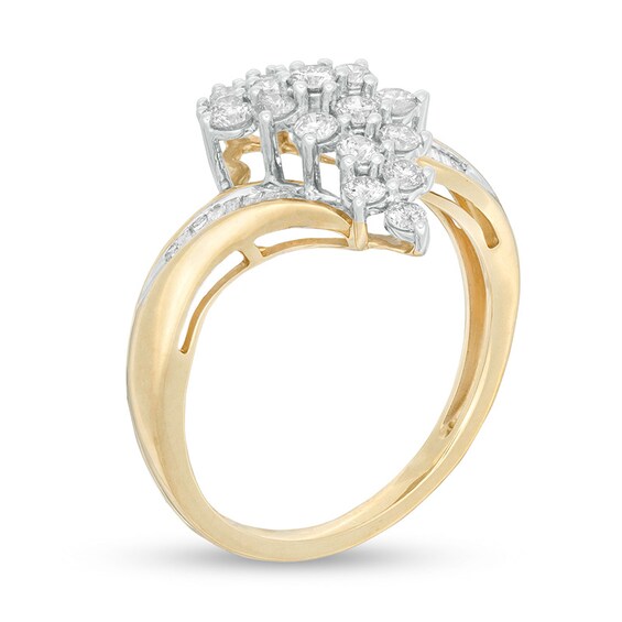Previously Owned - 3/4 CT. T.w. Multi-Diamond Diamond Marquise Waterfall Bypass Ring in 10K Gold