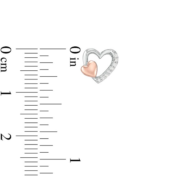 Previously Owned - 1/20 CT. T.w. Diamond Double Heart Stud Earrings in Sterling Silver and 10K Rose Gold