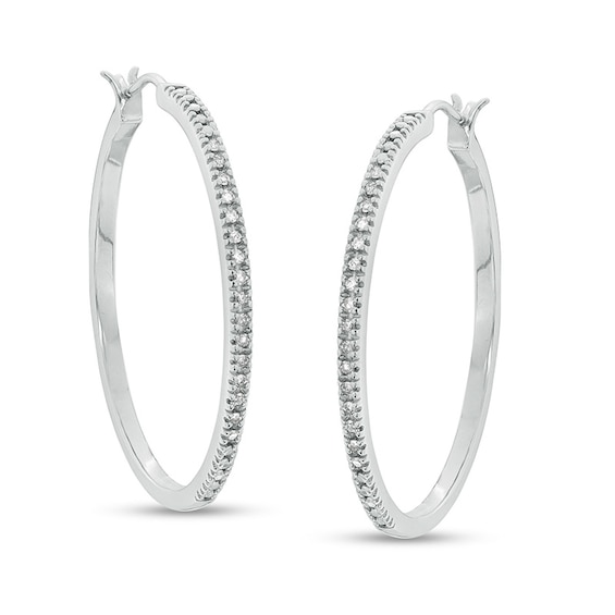 Previously Owned - 1/4 CT. T.w. Diamond Hoop Earrings in Sterling Silver