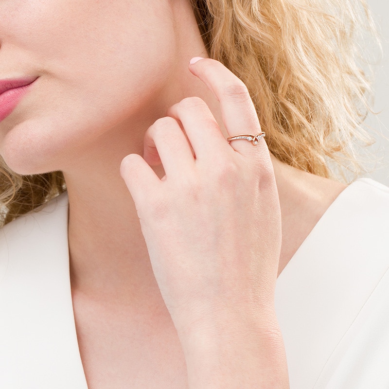 Main Image 2 of Previously Owned - Cherished Promise Collection™ 1/10 CT. T.W. Diamond Loop Promise Ring in 10K Two-Tone Gold