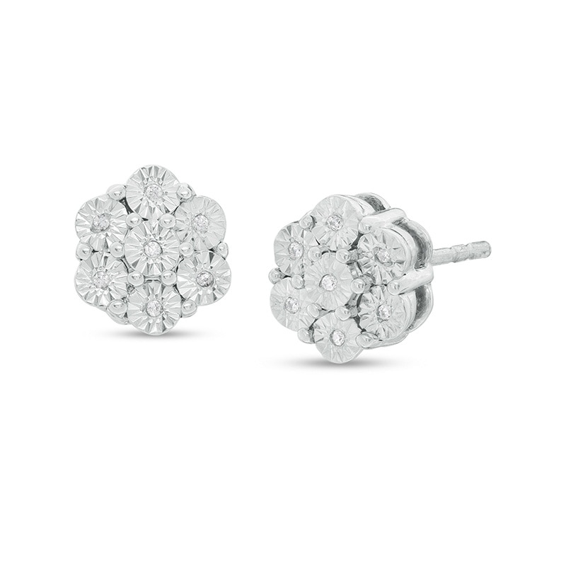Main Image 1 of Previously Owned - Diamond Accent Flower Stud Earrings in Sterling Silver