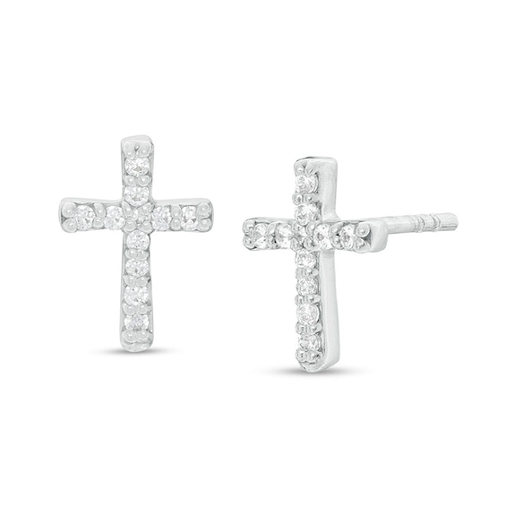 Previously Owned - 1/10 CT. T.w. Diamond Cross Stud Earrings in 10K White Gold