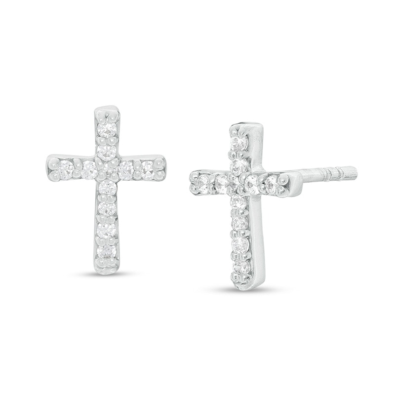 Main Image 1 of Previously Owned - 1/10 CT. T.W. Diamond Cross Stud Earrings in 10K White Gold