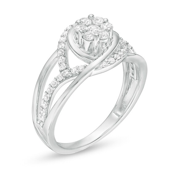 Previously Owned - 1/2 CT. T.w. Multi-Diamond Diamond Interlocking Loops Ring in 10K White Gold