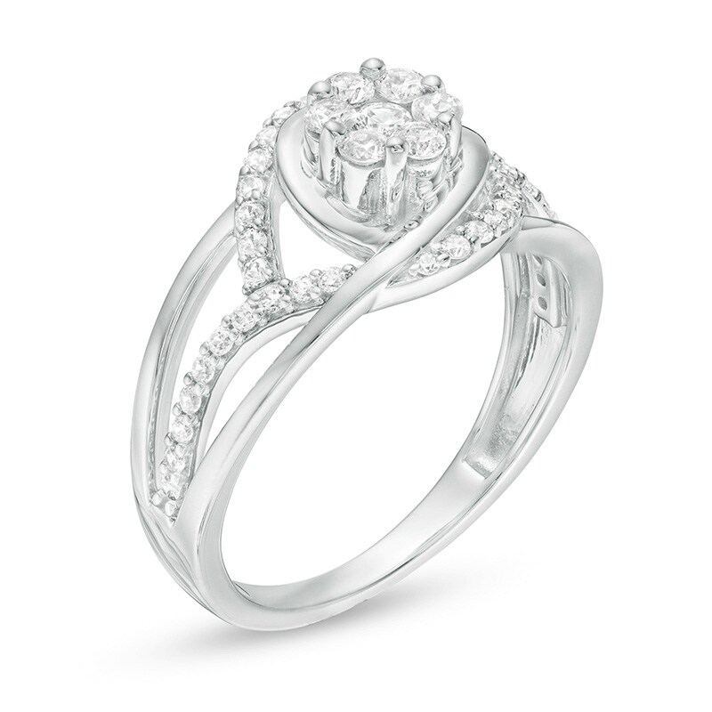 Main Image 3 of Previously Owned - 1/2 CT. T.W. Multi-Diamond Diamond Interlocking Loops Ring in 10K White Gold