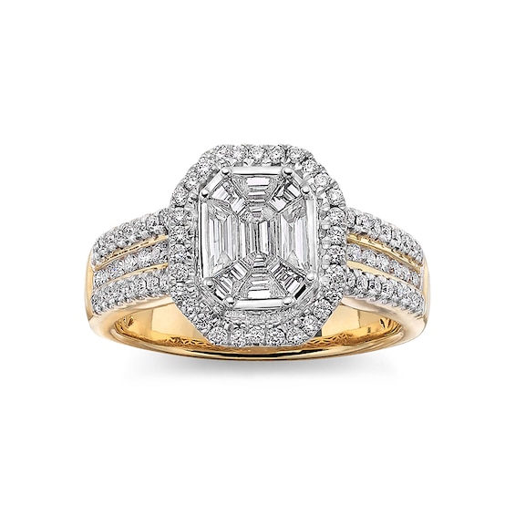 Previously Owned - 1 CT. T.w. Emerald-Cut Diamond Frame Multi-Row Engagement Ring in 14K Gold