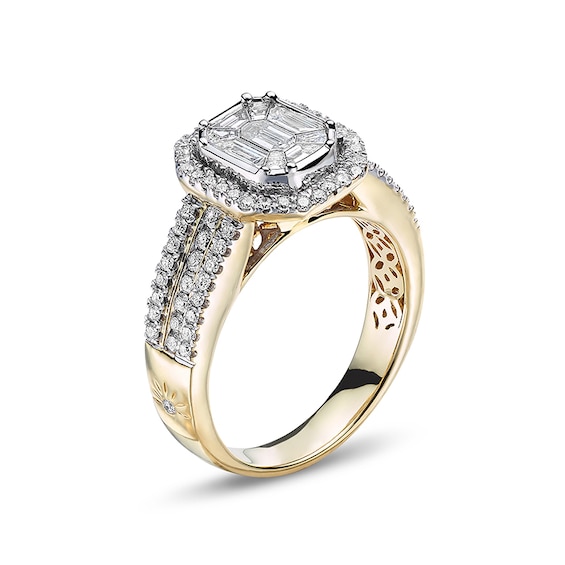 Previously Owned - 1 CT. T.w. Emerald-Cut Diamond Frame Multi-Row Engagement Ring in 14K Gold