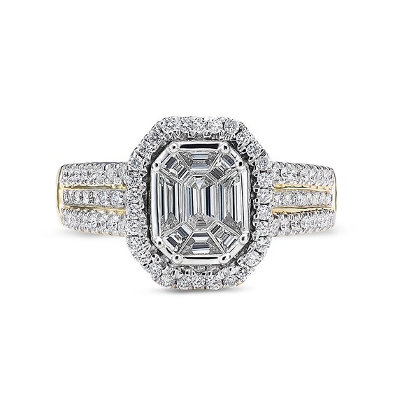 Previously Owned - 1 CT. T.w. Emerald-Cut Diamond Frame Multi-Row Engagement Ring in 14K Gold