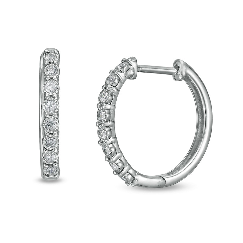 Main Image 1 of Previously Owned - 1/6 CT. T.W. Diamond Hoop Earrings in Sterling Silver