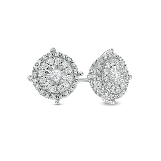 Previously Owned - 5/8 CT. T.w. Diamond Double Frame Stud Earrings in Sterling Silver