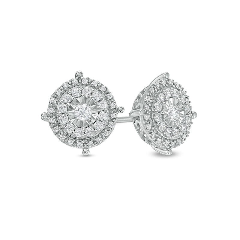 Main Image 1 of Previously Owned - 5/8 CT. T.W. Diamond Double Frame Stud Earrings in Sterling Silver