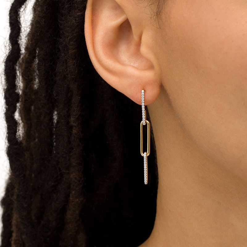 Main Image 2 of Previously Owned - 1/4 CT. T.W. Diamond Paper Clip Dangle Earrings in 10K Gold