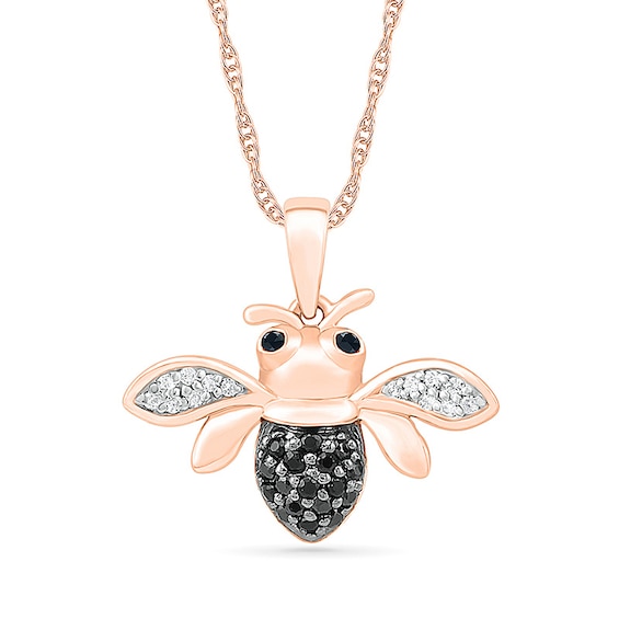Previously Owned - 1/8 CT. T.w. Black and White Diamond Bee Pendant in 10K Rose Gold