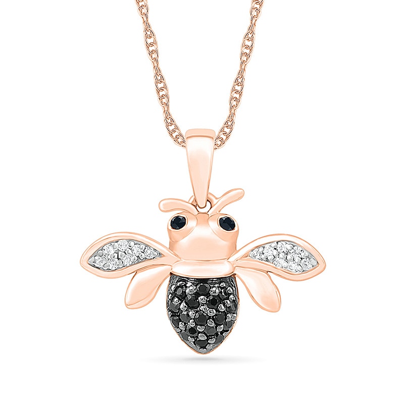 Main Image 1 of Previously Owned - 1/8 CT. T.W. Black  and White Diamond Bee Pendant in 10K Rose Gold