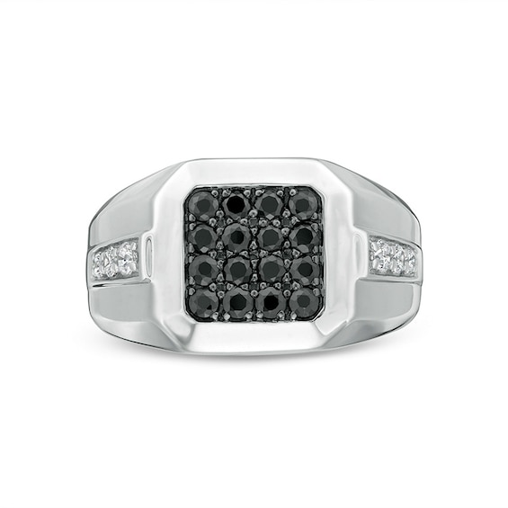 Previously Owned - 1 CT. T.w. Octagonal Black and White Diamond Stepped Edge Ring in Sterling Silver