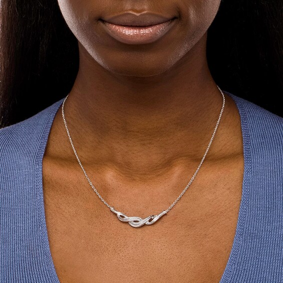 Previously Owned - 1/5 CT. T.w. Diamond Double Row Twist Necklace in Sterling Silver