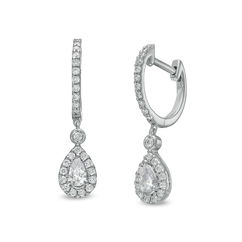 Main Image 1 of Previously Owned - 1 CT. T.W. Pear-Shaped Diamond Frame Drop Earrings in 10K White Gold