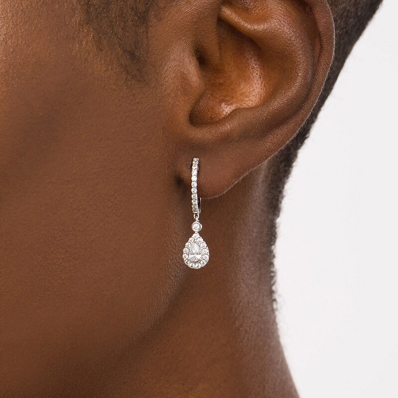 Main Image 2 of Previously Owned - 1 CT. T.W. Pear-Shaped Diamond Frame Drop Earrings in 10K White Gold