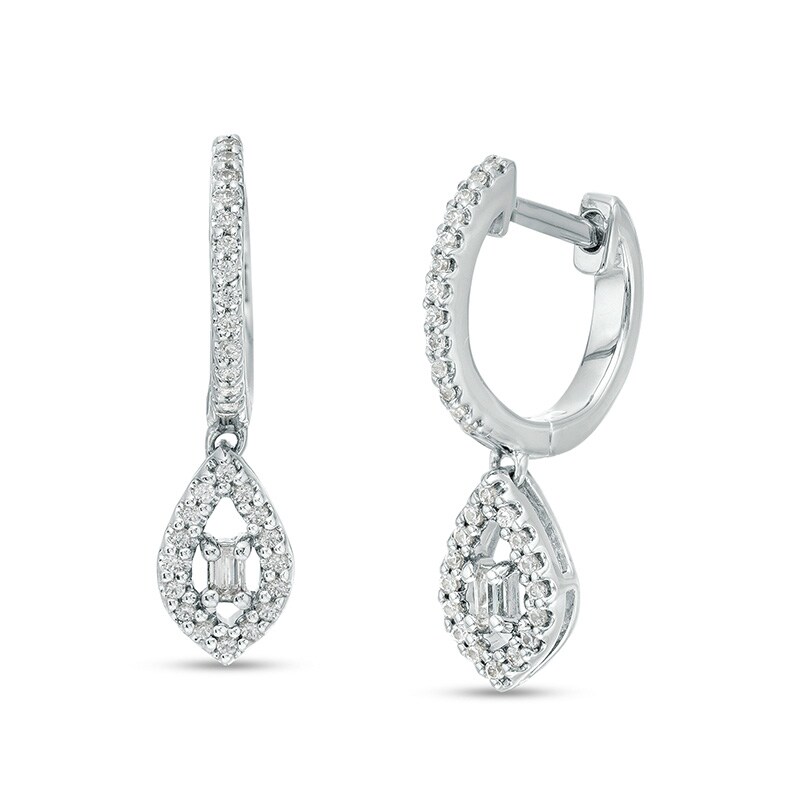 Main Image 1 of Previously Owned - Marilyn Monroe™ Collection 1/4 CT. T.W. Diamond Marquise Frame Huggie Earrings in 10K White Gold