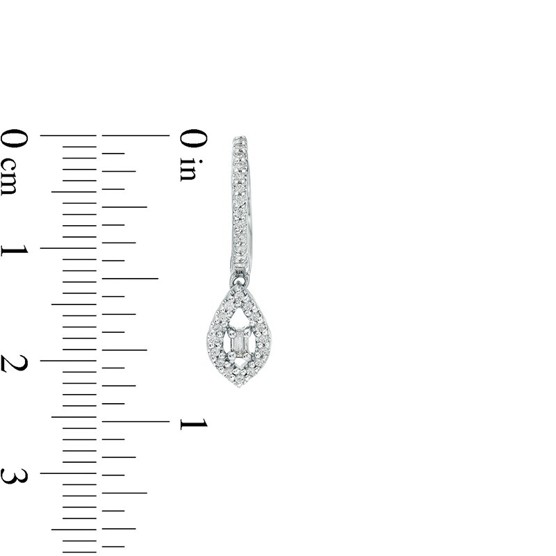 Main Image 4 of Previously Owned - Marilyn Monroe™ Collection 1/4 CT. T.W. Diamond Marquise Frame Huggie Earrings in 10K White Gold