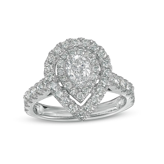 Previously Owned - 1-1/2 CT. T.w. Pear-Shaped Diamond Double Frame Engagement Ring in 14K White Gold (I/Si2)