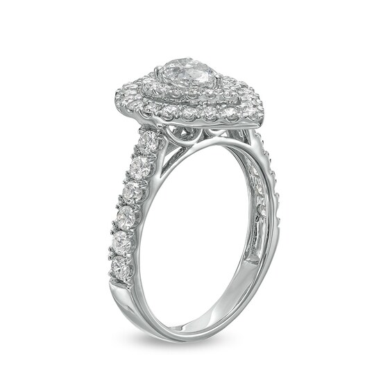 Previously Owned - 1-1/2 CT. T.w. Pear-Shaped Diamond Double Frame Engagement Ring in 14K White Gold (I/Si2)