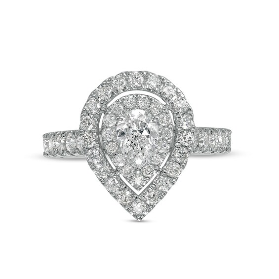 Previously Owned - 1-1/2 CT. T.w. Pear-Shaped Diamond Double Frame Engagement Ring in 14K White Gold (I/Si2)