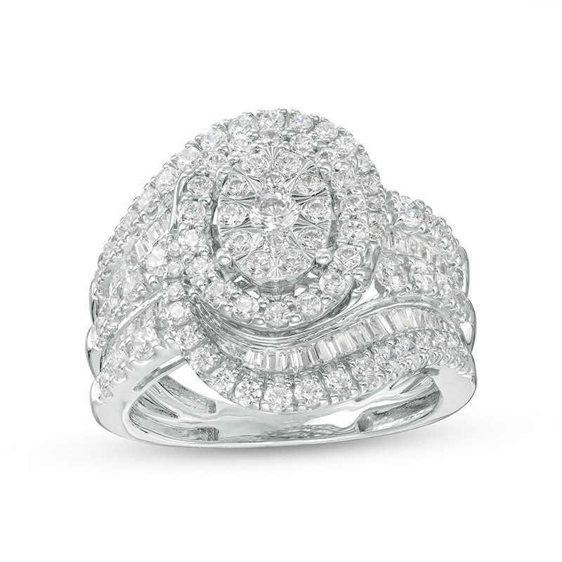 Main Image 1 of Previously Owned - 1-1/2 CT. T.W. Oval Multi-Diamond Swirl Bypass Ring in 10K White Gold
