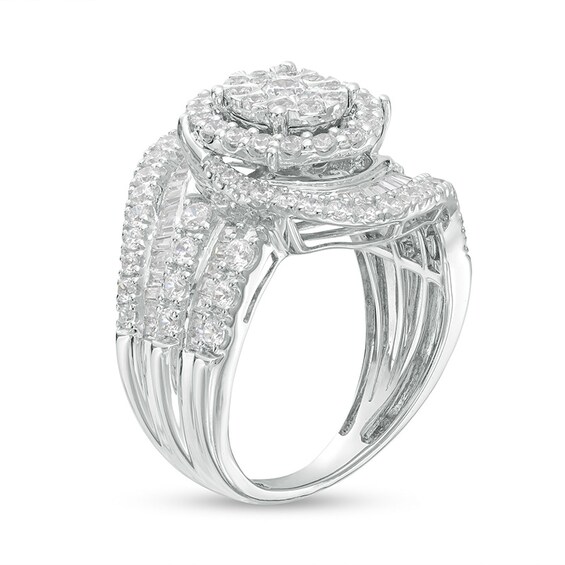 Previously Owned - 1-1/2 CT. T.w. Oval Multi-Diamond Swirl Bypass Ring in 10K White Gold